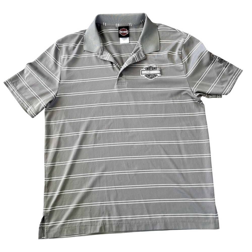Harley Davidson Men’s LargePolo Dri Fit Gray/White Smokey Mtns TN EUC